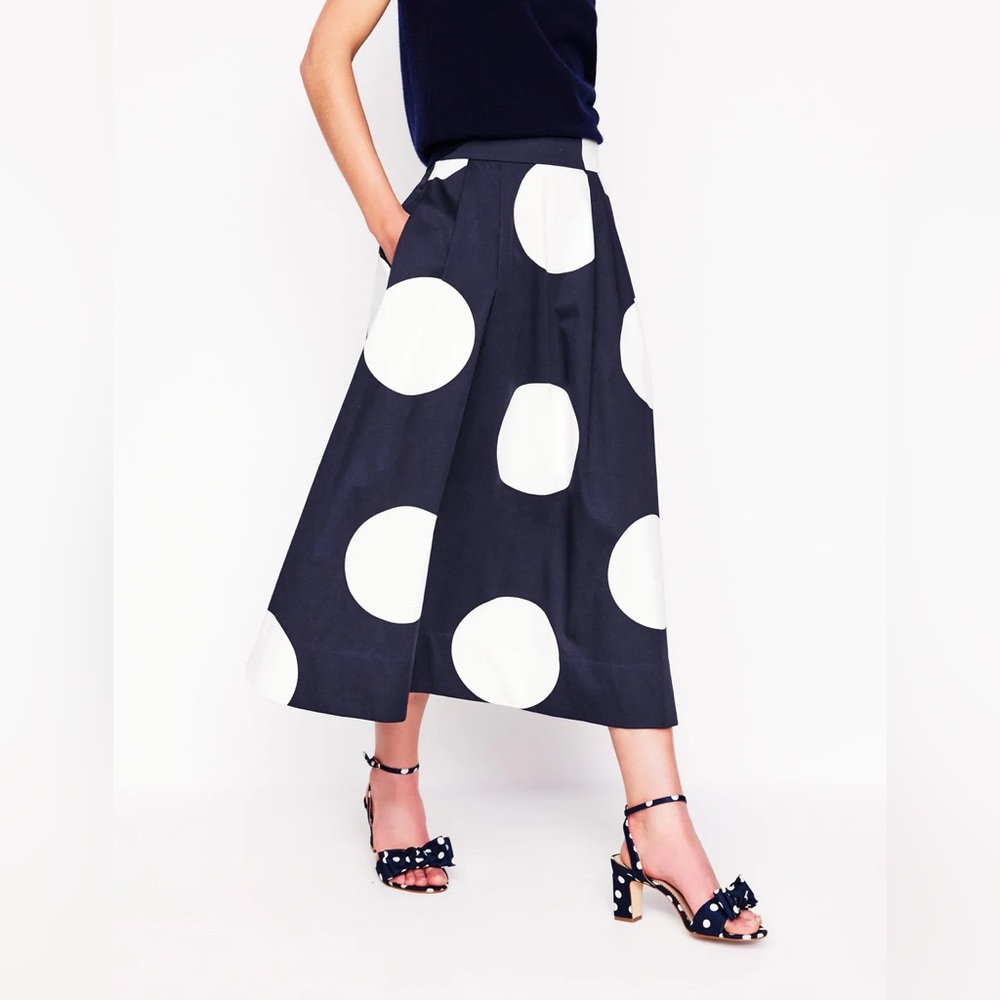 BODEN Isabella Cotten Sateen Skirt - Navy Spots, Size US 14